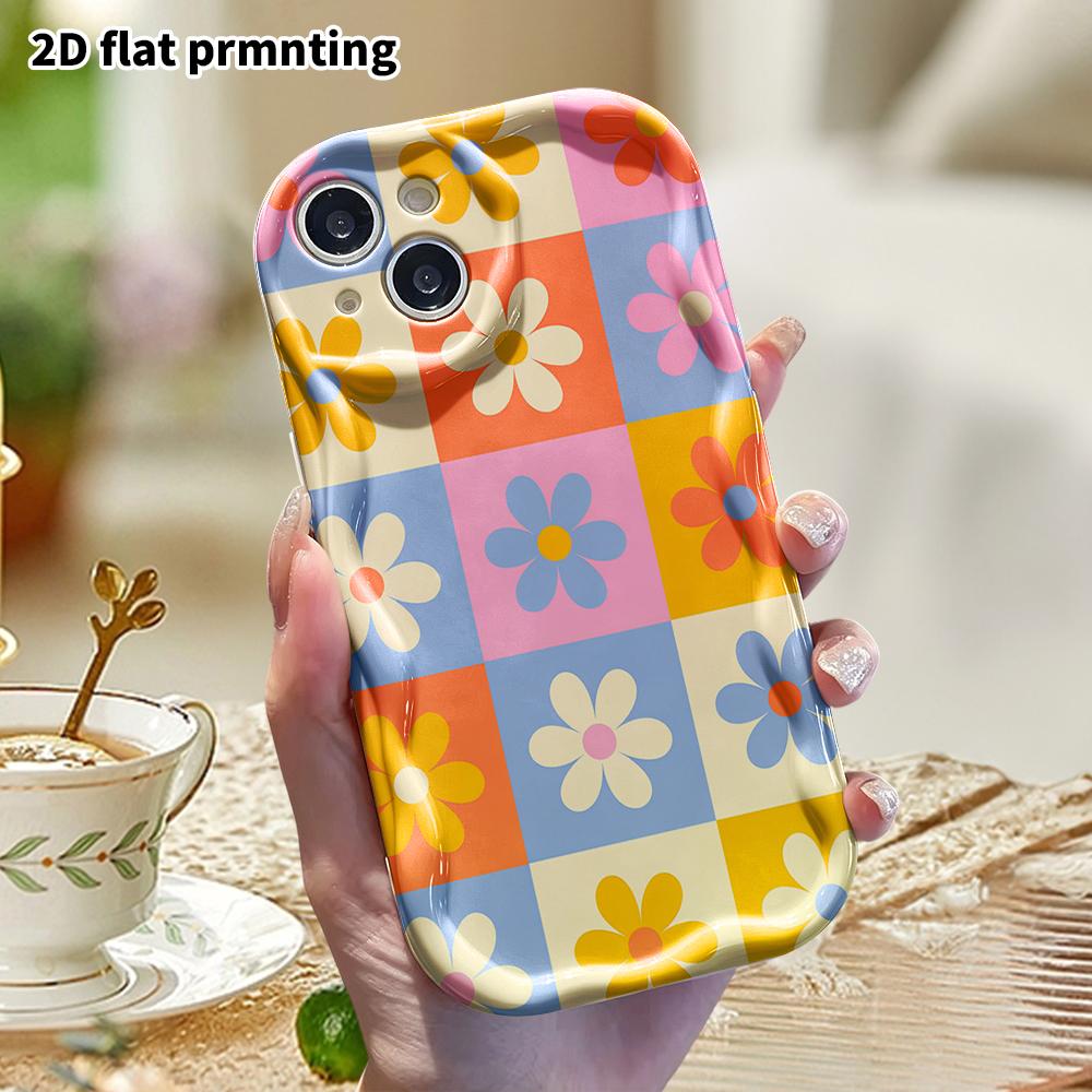 Phone Case: 2D Flat, Suitable for iPhone 18 17 16 15 14 13 12 Pro Protective Case, Phone Decoration, Small Daisy Flat Pattern, Halloween and Christmas