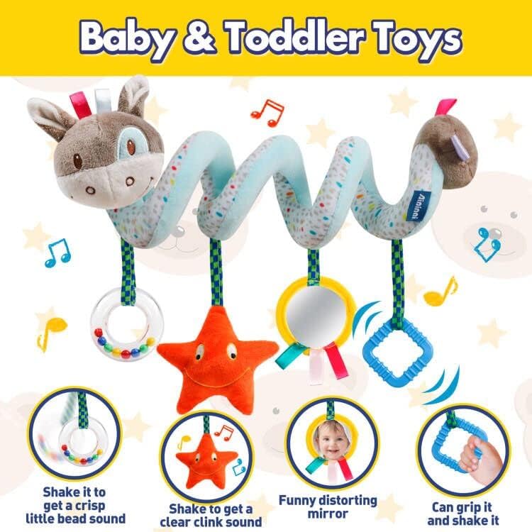 Baby Car Seat Toys Activity Stroller Toy for Boys Girls 0 3 6 9 10 12 Months, Spiral Hanging Plush Toys, Baby Stocking Stuffers