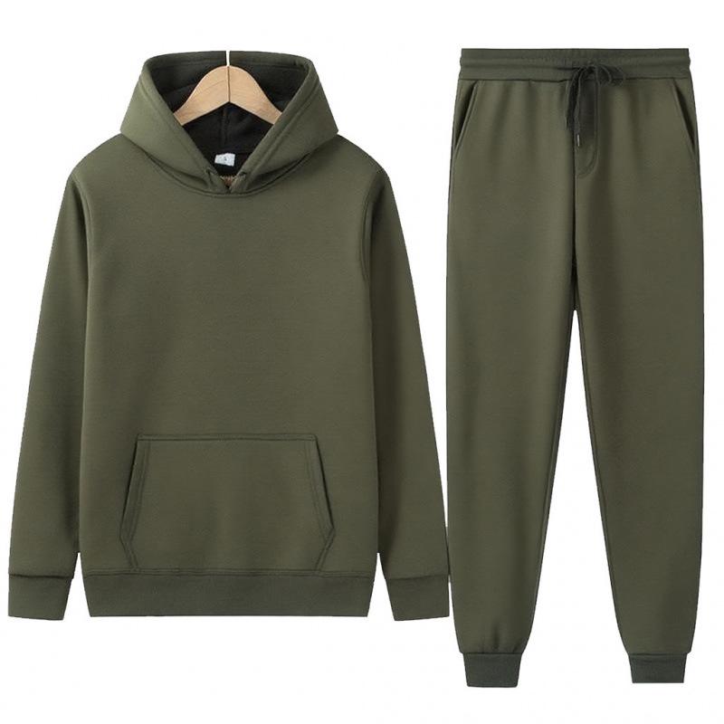 Herren Lässiges Lockeres Zweiteiliges Set Frühling-Herbst 2026: Einfarbiges Kapuzensweatshirt mit langen Ärmeln