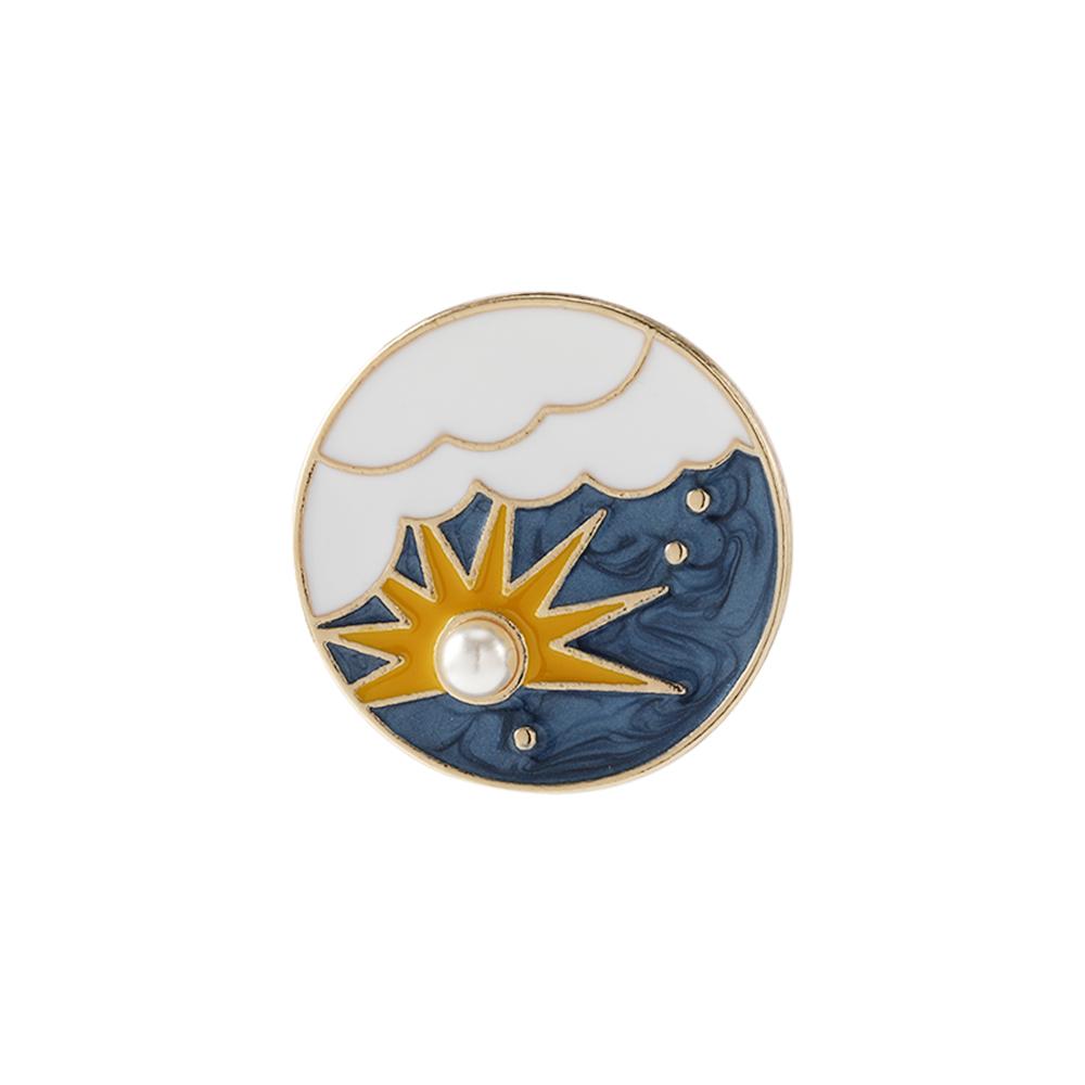 Funny Daytime Sun Design Round Brooches Evening Moon Enamel Pins Golden Badge