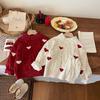 Girls winter red thickened love knitted sweater 2026 winter new baby girl Korean version foreign style pullover sweater