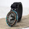 Carved Western Cowboy Belt Cow Head Buckle Embossed Belt Luxury Waistband  For Man Women