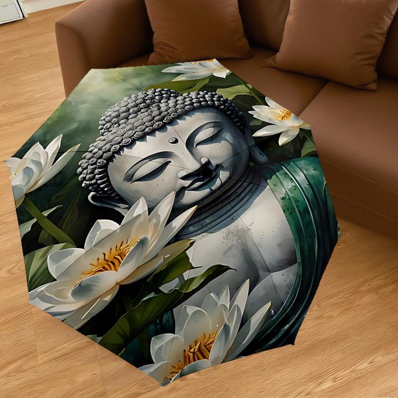 1PC Buddha LotusAutomatic Open/Close Umbrella with Windproof, 8-Rib Sturdy Canopy, Durable Ribs, Fashionable Design, Outdoor Accessory, Fun Prin, Holi
