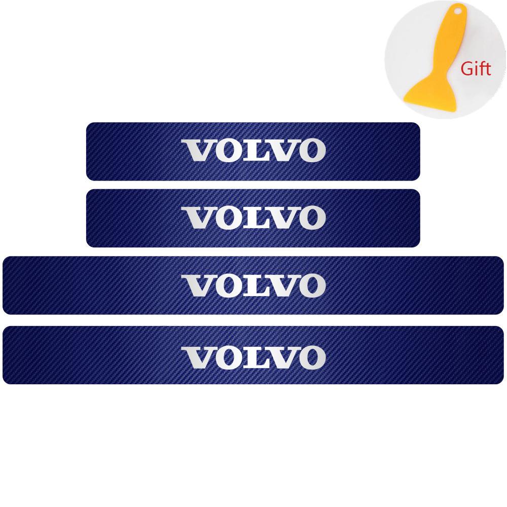 

4PC Carbon Fiber Car Door Sill Stickers Auto Emblem Protective Decoration For Volvo RDESIGN T6 AWD XC60 S80 S60L V40 V60 AWD V90