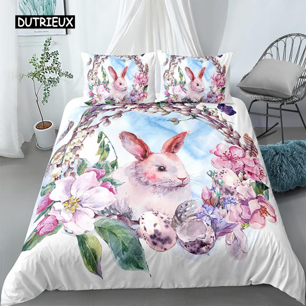 Niedliches Bettwäscheset mit Cartoon-Motiv, Hund/Kaninchen, nordisch, Kingsize, Einzelbett, Zwilling, 90/135/150, Bettbezug 240×220, Bettbezug für Mädchen, Jungen, Kinder, Teenager, Geschenk