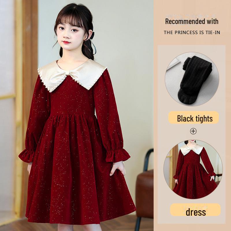 Stylish 2023 Autumn & Winter Girls' Long Sleeve Princess Dress with Velvet