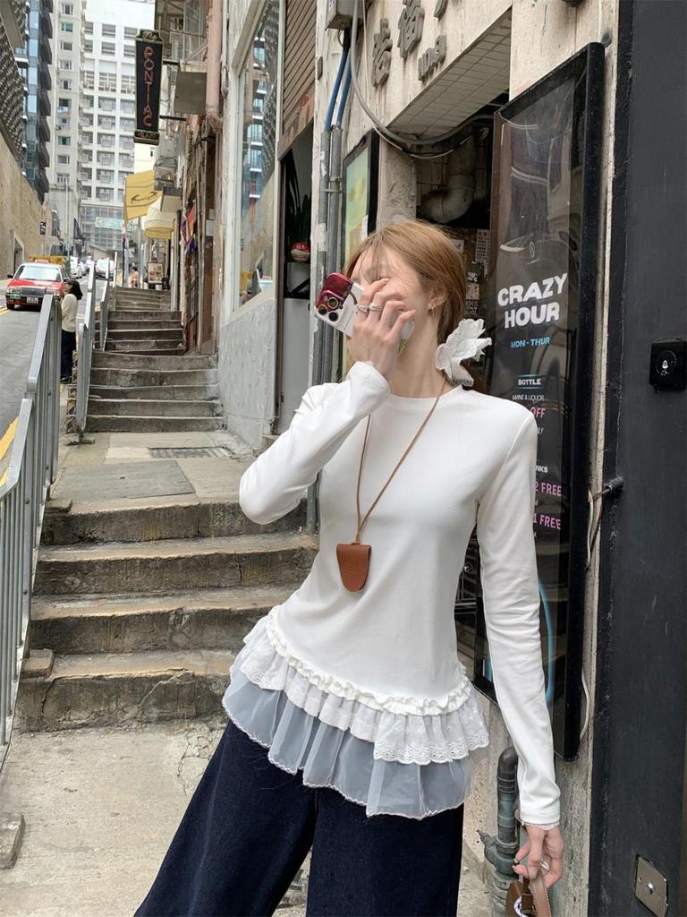 Elegant Korean-Style Long-Sleeve Ballet T-Shirt for Women