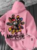 Lässiger Kapuzenpullover – Bunter Bären-Graffiti-Print mit Blumenmuster Pullover Warmes Street-Style Oberteil für Herbst/Winter