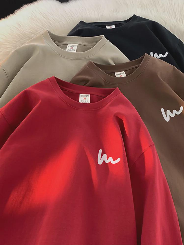 Men's 2023 Autumn Heavy Long-Sleeve Retro T-Shirt: Trendy Couple's Top