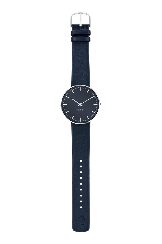 ARNE JACOBSEN CITYHALL 53206-2004SP 40mm Watch, Nordic Design, Water Resistant (Quiet Design with No Second Hand), Oxford Blue Leather Strap