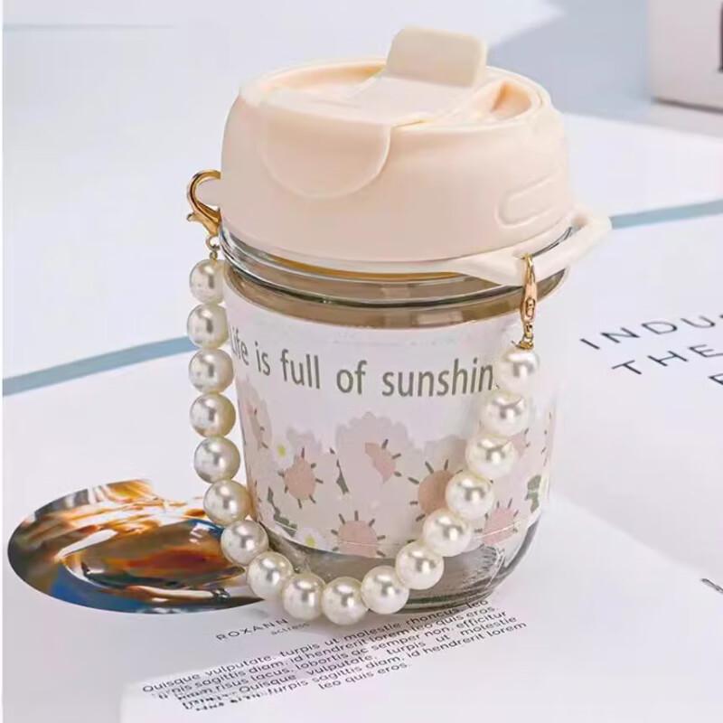 Shangqi Aesthetic Pearl Glass Portable Straw Cup