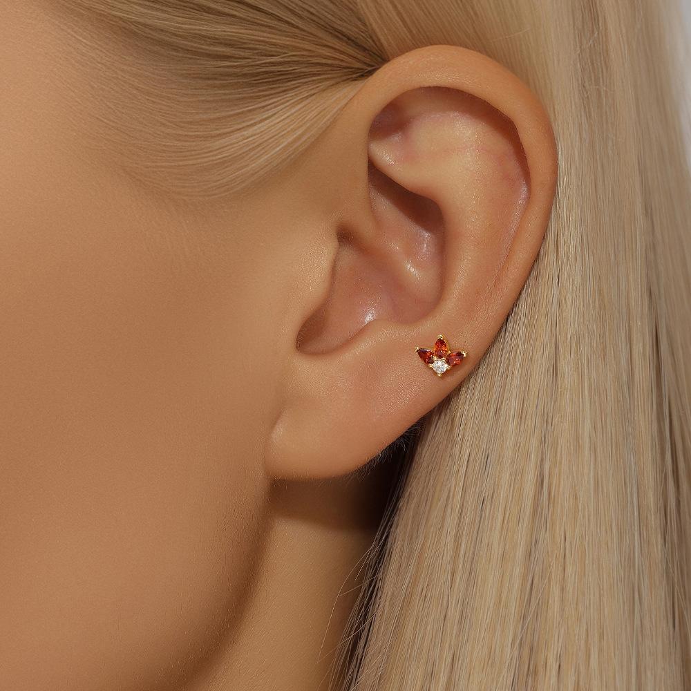 Décoration Trémelle S925 Boucles d'oreilles à tige piercing à fond plat en argent sterling simple tempérament pour femmes avec petits zircons Boucles d'oreilles tempérament pendant