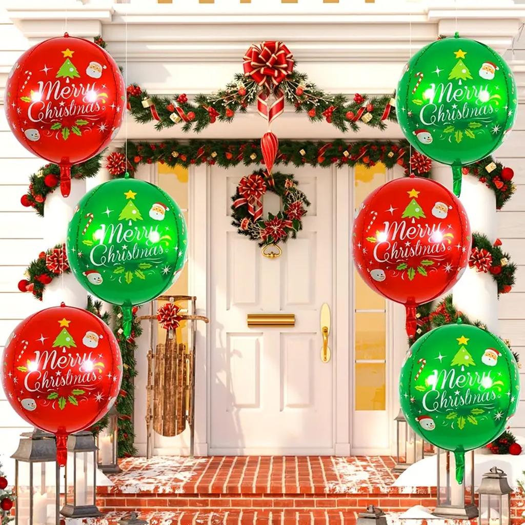 2/4 Frohe Weihnachten rot grün 4D Ballons, Weihnachtsfeier Dekorationen, Feiertagsrequisiten, Weihnachtsbaumkugeln, Neujahrsparty