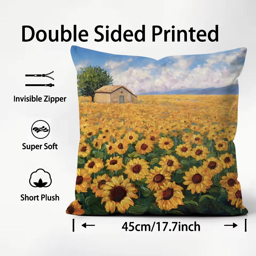 Sunflower Fashion Cushion Cover Plush Fabric Soft DoubleSided Printed Sofa Warm Winter Home Child Gift Pillow Case