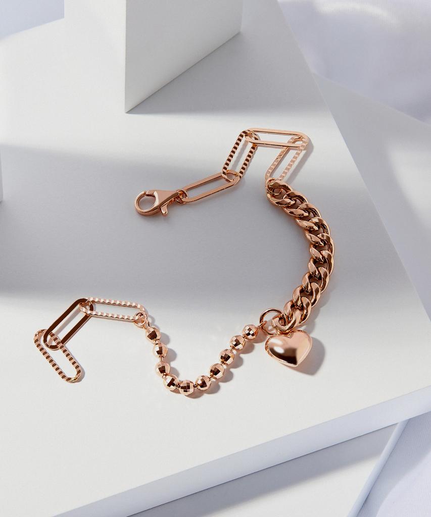 Helene Jewelry 14K 18K Mist Triple Combination Ball Chain Heart Gold Bracelet