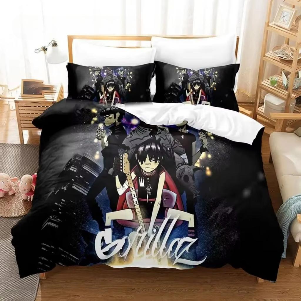 Virtuelles Gorillaz-Bettwäscheset, Gorillaz-Bettbezüge, Doppelbett- und Einzelbettgröße, Bettbezug, Cartoon-Kinderbettwäsche für Zuhause