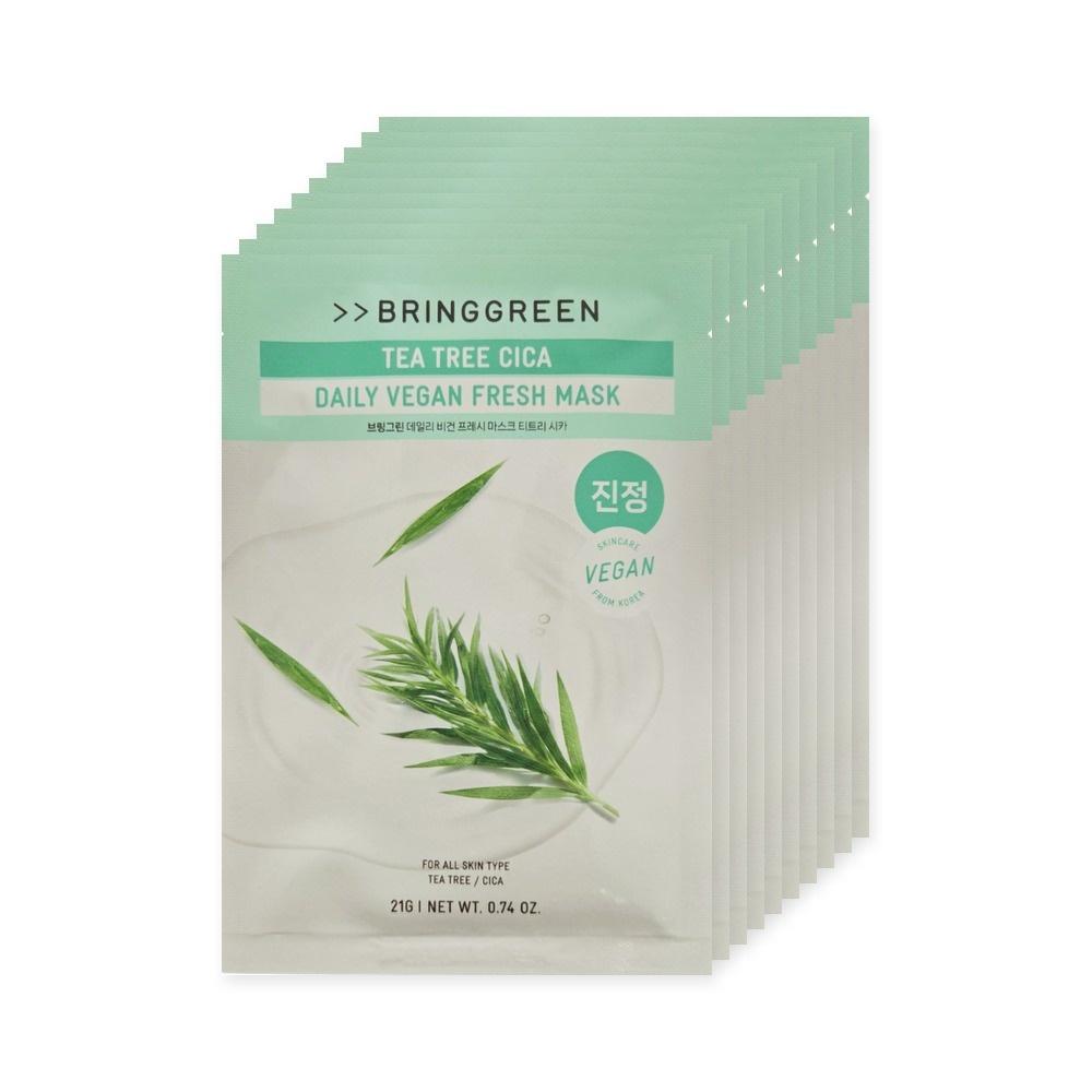 BRING GREEN Masque Frais Quotidien Végan 10 Feuilles (3 types) - Masque en tissu coréen Tea Tree Cica