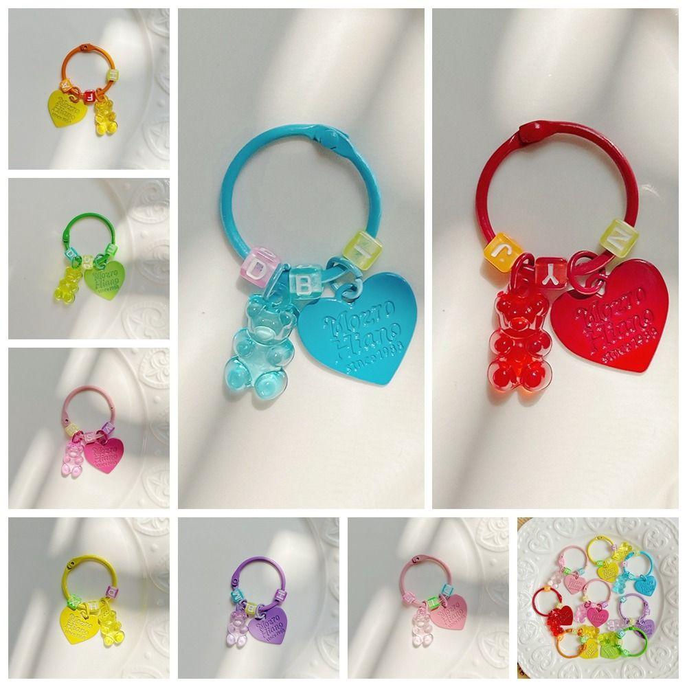 

Transparent Bling Heart Bear Key Ring Candy Color Lovely Bag Pendant Phone Case Accessories light pink-style2