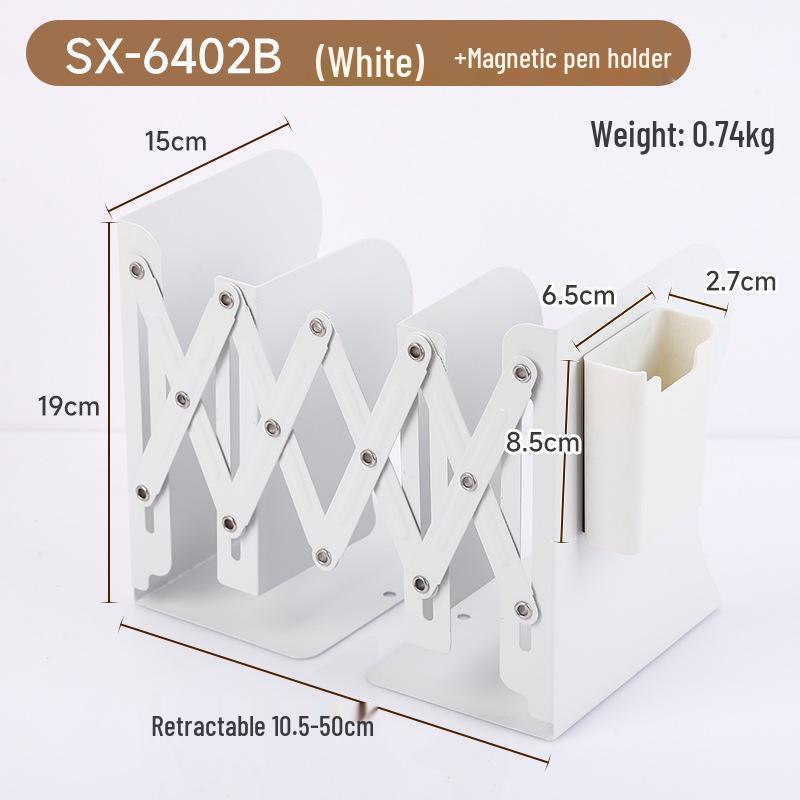Magnetic Retractable Book Stand with Pen Holder - Desktop Bookcase Divider and Folding Fixer.