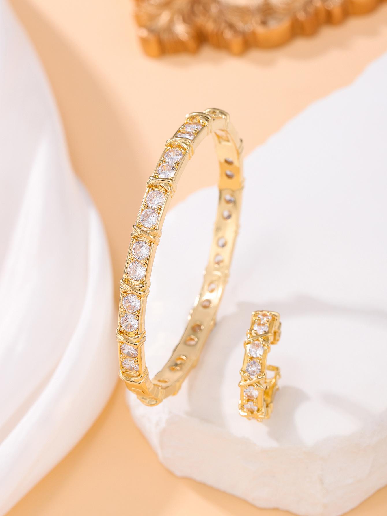 European and American Gypsy Star Premium Bracelet Simple Row Diamond Full Zirconium Classic X Women s Bracelet Ring Set