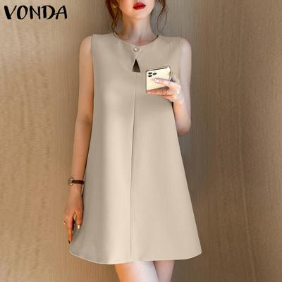 Sommer Damen Rundhals Ärmellos Ausgehöhlt Kurze Kleider