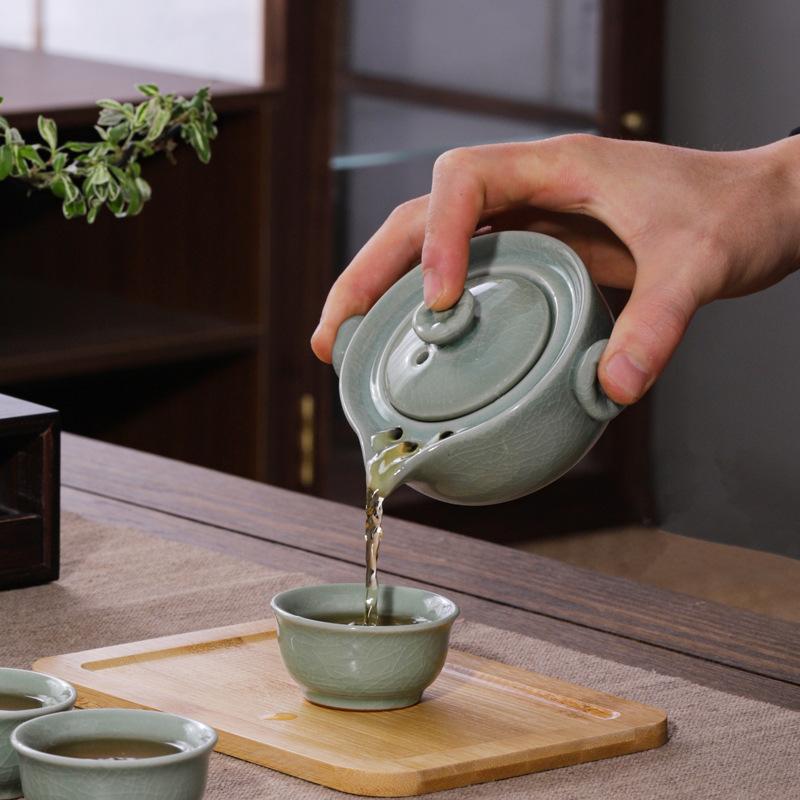Ceramic Travel Tea Set, Kuaike, One Pot of Four Cups with Dry Bubble Plate, Outdoor Portable Bag, Business Gift.