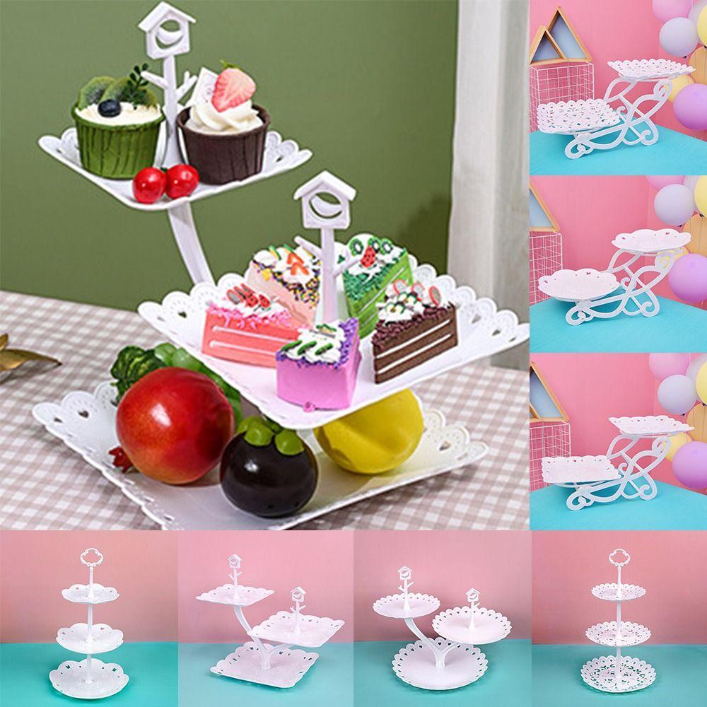Plastic Cake Stand 2/3-Layers Food Fruit Plate Creative Dessert Rack Wedding Birthday Party