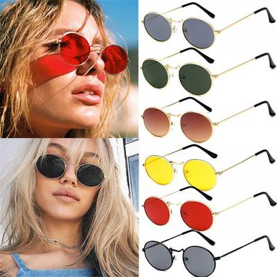 Vintage Retro Oval Sunglasses Ellipse Metal Frame Glasses Trendy Fashion Shades