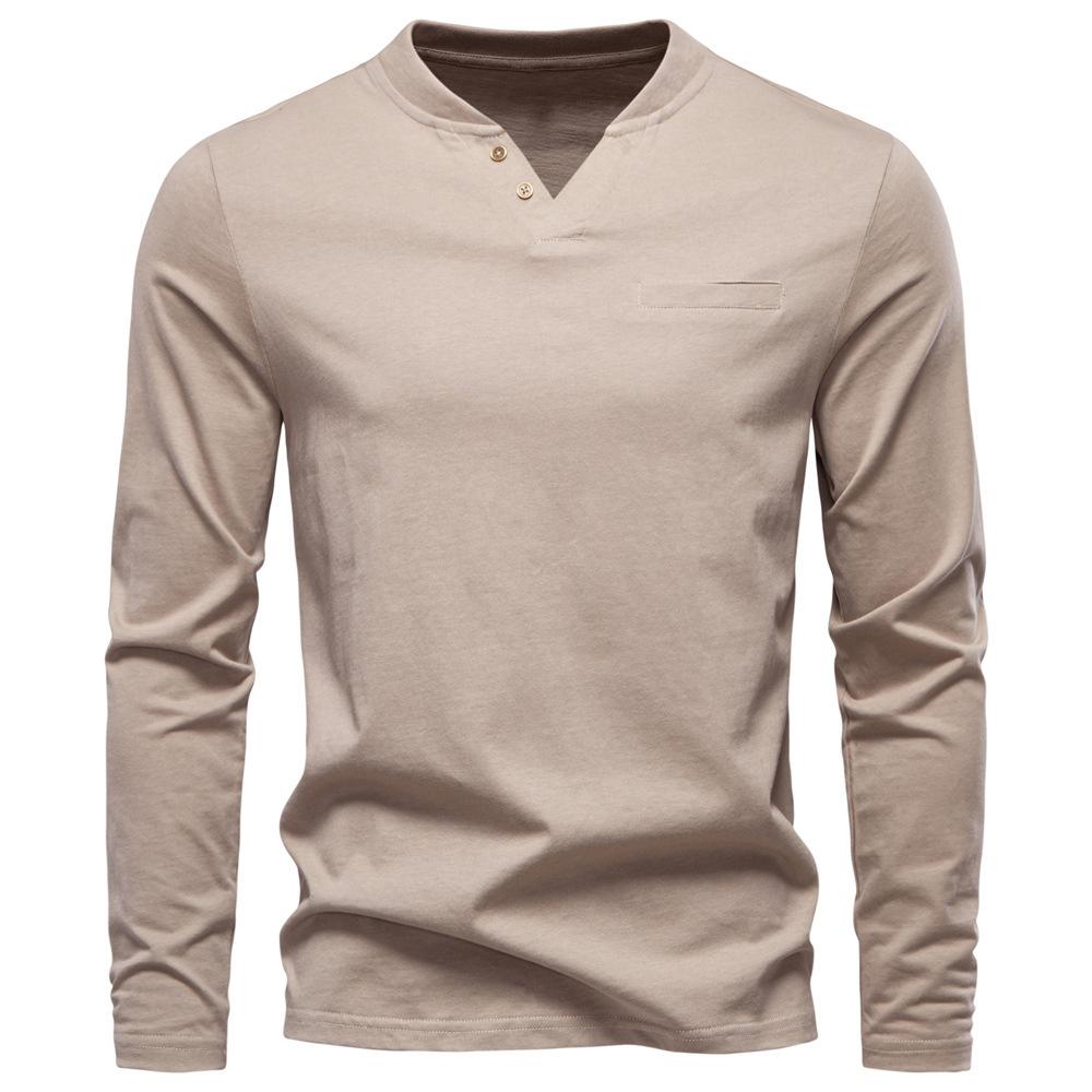 2025 Autumn New Men's Casual European Size V-neck Long Sleeved T-shirt Slim Fit Base Shirt Pure Cotton T-shirt Top for Men