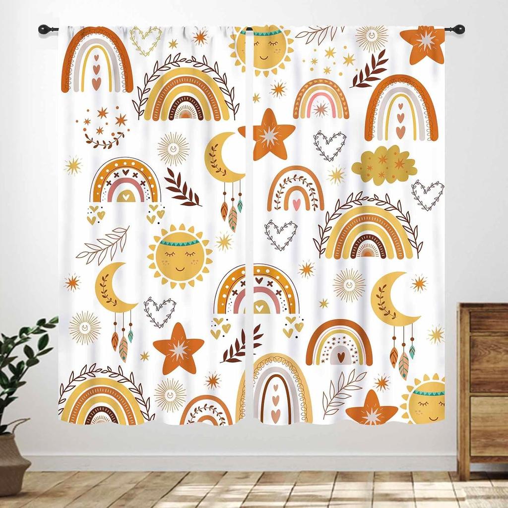 Rainbow Quote Curtains Kids Cartoon Cute Flowers Sun Lovely Inspirational Motivational Words Boys Girls Bedroom Window Polyester Decor Treatment