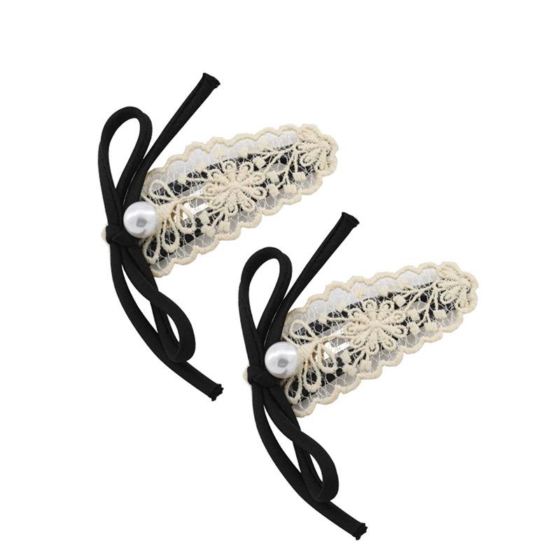 Lace Pearl Bow Hairpin Vintage Versatile Bangs Clip Hair Accessories Headdress Edge Clip