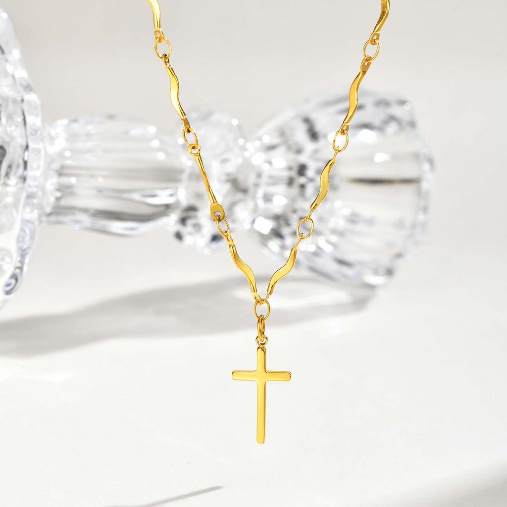 Vintage Jesus Cross Pendant Necklace for Women,Gold Plated Prayer Necklaces,Stainless Steel Jewelry Lucky Gift