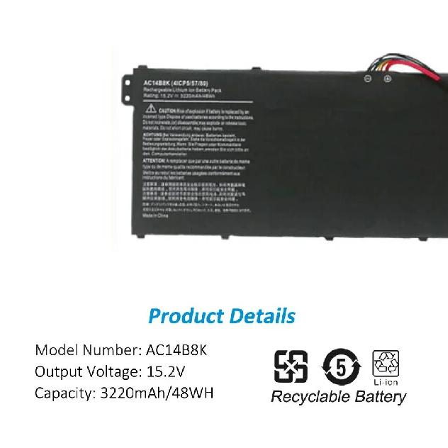 SKOWER AC14B8K Battery for Acer Nitro 5 AN515 AN515-52 AN515-53 Aspire R3-131T ES1-111 V3-111 AC14B3K AC14B7K AP14B8K AC14B18K