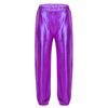 Girls Metallic Shiny High Rise Elastic Waist Dance Pants Side Pockets Hip Hop Streetwear Sweatpants for Stage
