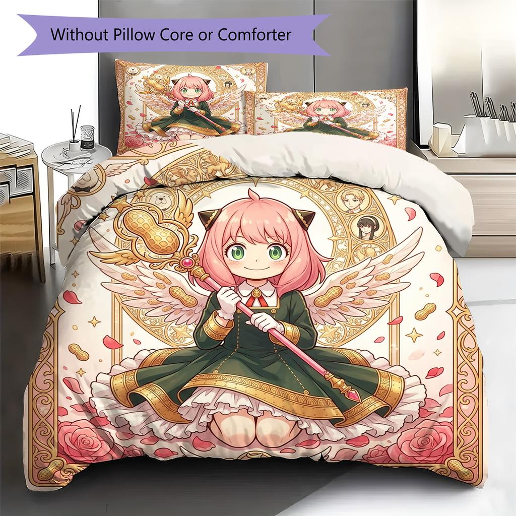 Anya Forger Pattern Bedding Quilt Set Quilt Cover Pillowcase Home Decoration Birthday Gift (1 * Duvet Cover + 2 * Pillowcase, Without Core)