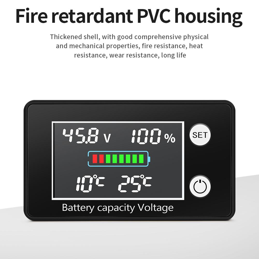 Lead-acid Lithium LiFe PO4 Voltage Gauge Battery Meter DC10V-100V Voltmeter Battery Capacity Indicator with Temperature Control