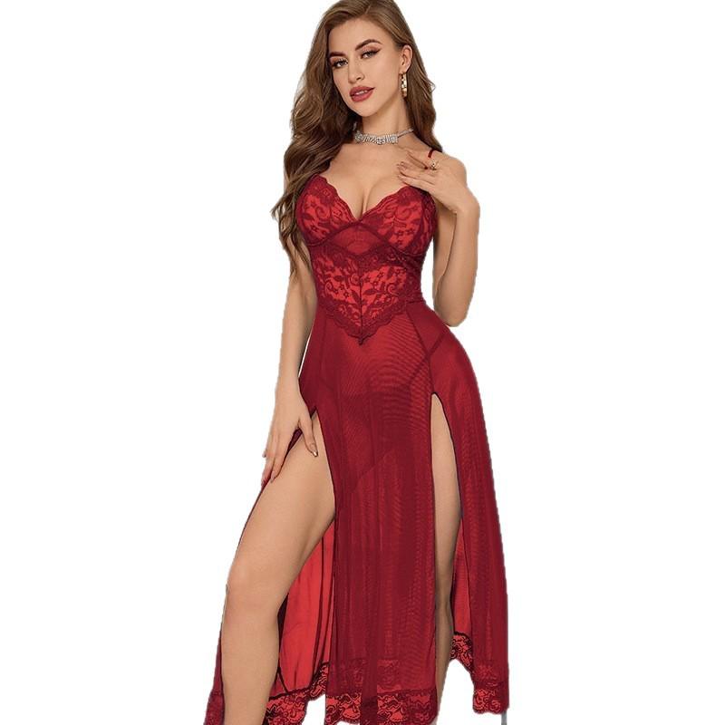 Verführerischer grenzüberschreitender E-Commerce Europäische und Amerikanische Lingerie: Sexy durchsichtiges Kleid mit langem Schlitz