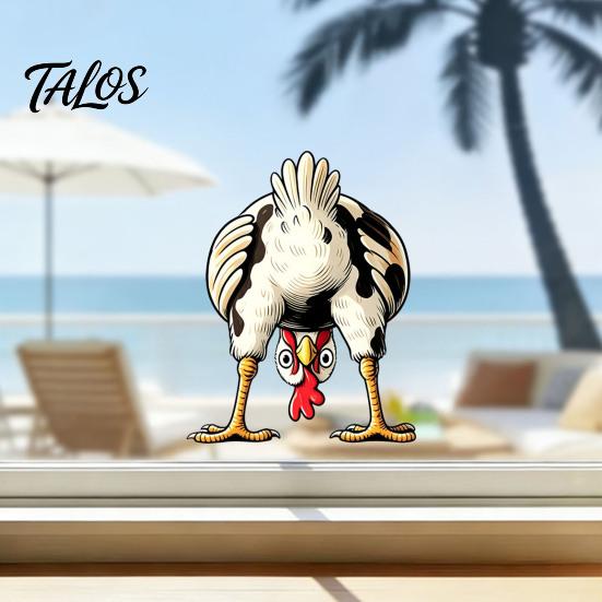 DIY Cuttable Window Decoration Funny Chicken Static Cling, Upside Down Rooster Glass Sticker, Creative Gift for Friends Waterproof Non-adhesive Decal