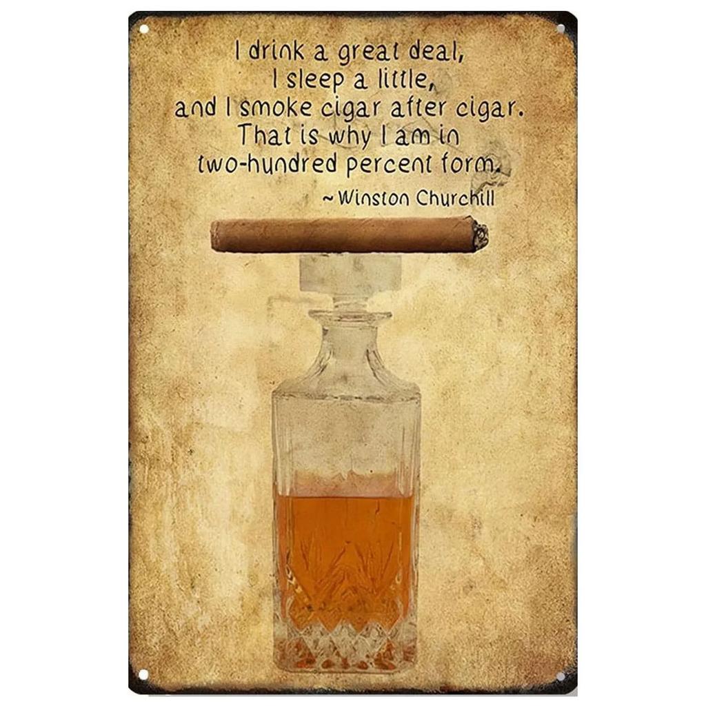 Whiskey Cigar Plaque Metal Tin Signs Wall Decoration Vintage Art Posters Iron Painting for Man Cave Home Cafe Garden Club Bar