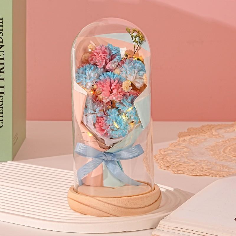 Soap Flower Carnation Glass Cover Bouquet Forever Bouquet Gypsy Dried Flowers Mother's Day Qixi Festival Valentine's Day Gift