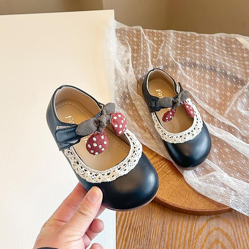 

Girls lace-trimmed leather shoes2026New Spring/Summer Cute Bowknot Shoes for Young Children, Performance Shoes 22Inner Length14cm чёрный