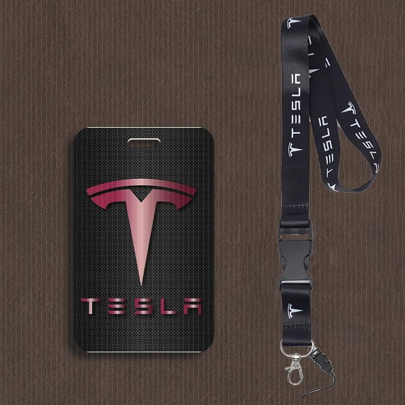 DWWDT1 1 Stück Kartenhalter Ausweishülle Kreditkartenhülle Busticket-Etui Abzeichenhalter Lanyard für Tesla Model 3 Model S Model X Model Y
