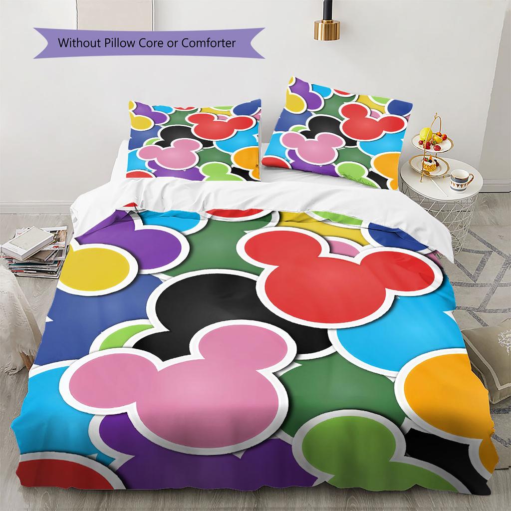 Colorful Mickey Mouse Head Sticker Pattern, Warm and Comfortable Bedding Set, The Perfect Choice To Decorate A Child's Bedroom.