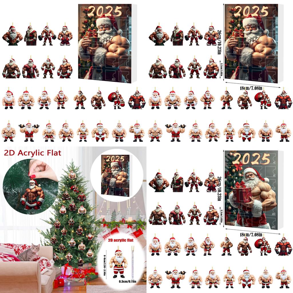 Christmas Countdown Blind Box With Muscular Santa Figure For Holiday Tree Decor And Gift Giving
