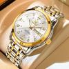 OLEVS Men's Silver Quartz Watch with Calendar, Waterproof, Stainless Steel, Gold & White