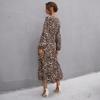 Vintage women's leopard print ruffle edge long-sleeved dress medium and long
