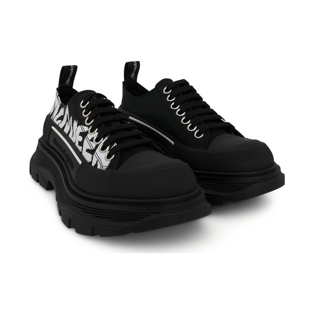 Alexander McQueen Tread Slick Low Lace Up Canvas Graffiti 'Black White' Women's 676711W4RQ21006