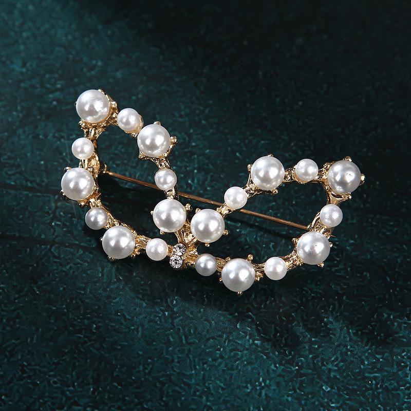 Lanhao Hot-Selling Pearl Swan Rhinestone Flower Brooch - Japanese & Korean Fashion Accessories for Women
