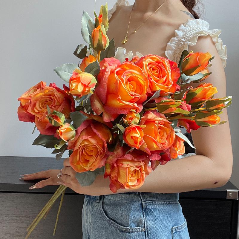 Liu Yifei Inspired Dried Flower Oil Painting - Artificial Rose Bouquet for Living Room or Dining Table Decor