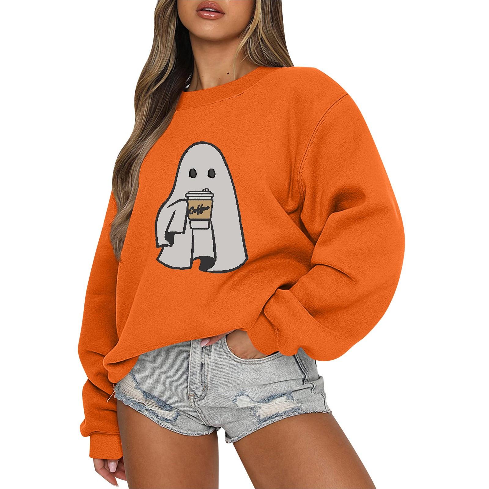 

Women Winter Tops Women s Long Sleeve Sweatshirt Casual Crewneck Loose Fit Pollover Tops XL помаранчевий